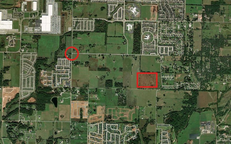 Satellite map for: Sewer Is the Constraint on Northwest Arkansas Land. Three Sources Name It, and None Prices It.